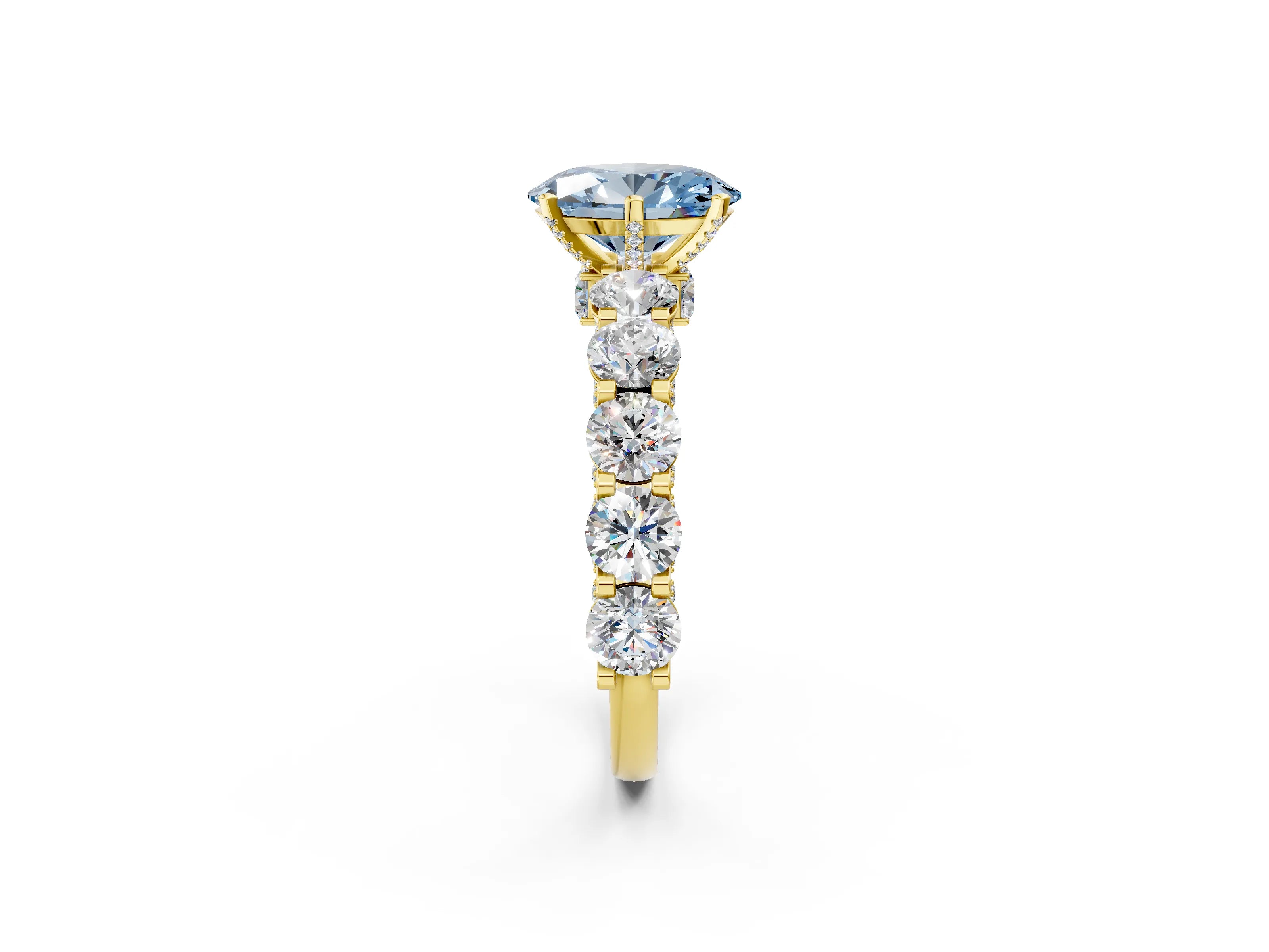 Yellow gold Round Diamond Side Stone Engagement Ring with Six-Prong Setting_13