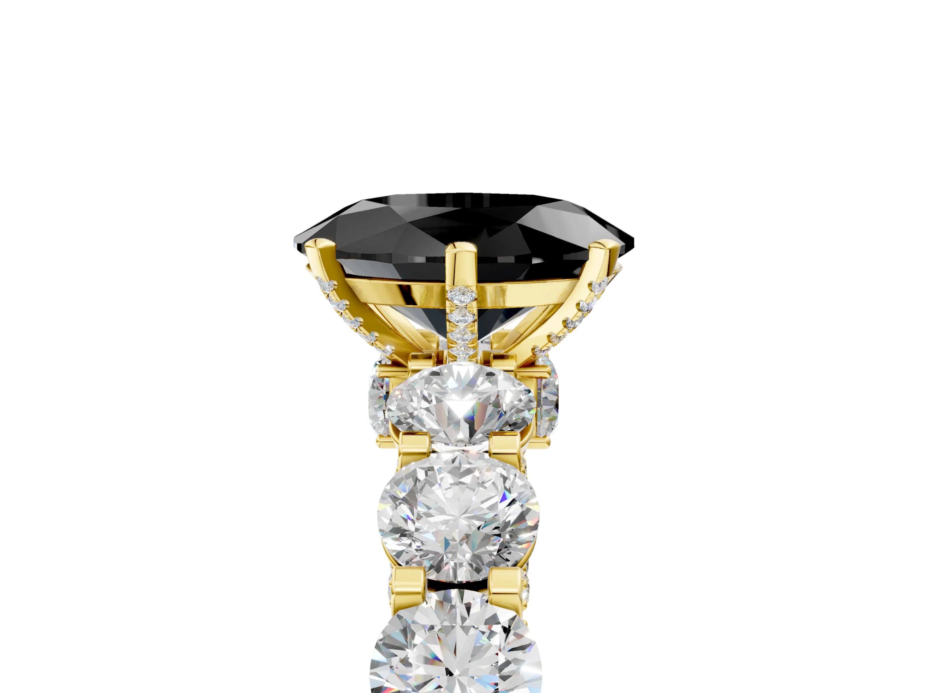 Yellow gold Round Diamond Side Stone Engagement Ring with Six-Prong Setting_13
