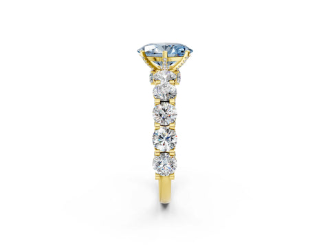 Yellow gold Round Diamond Side Stone Engagement Ring with Six-Prong Setting_13