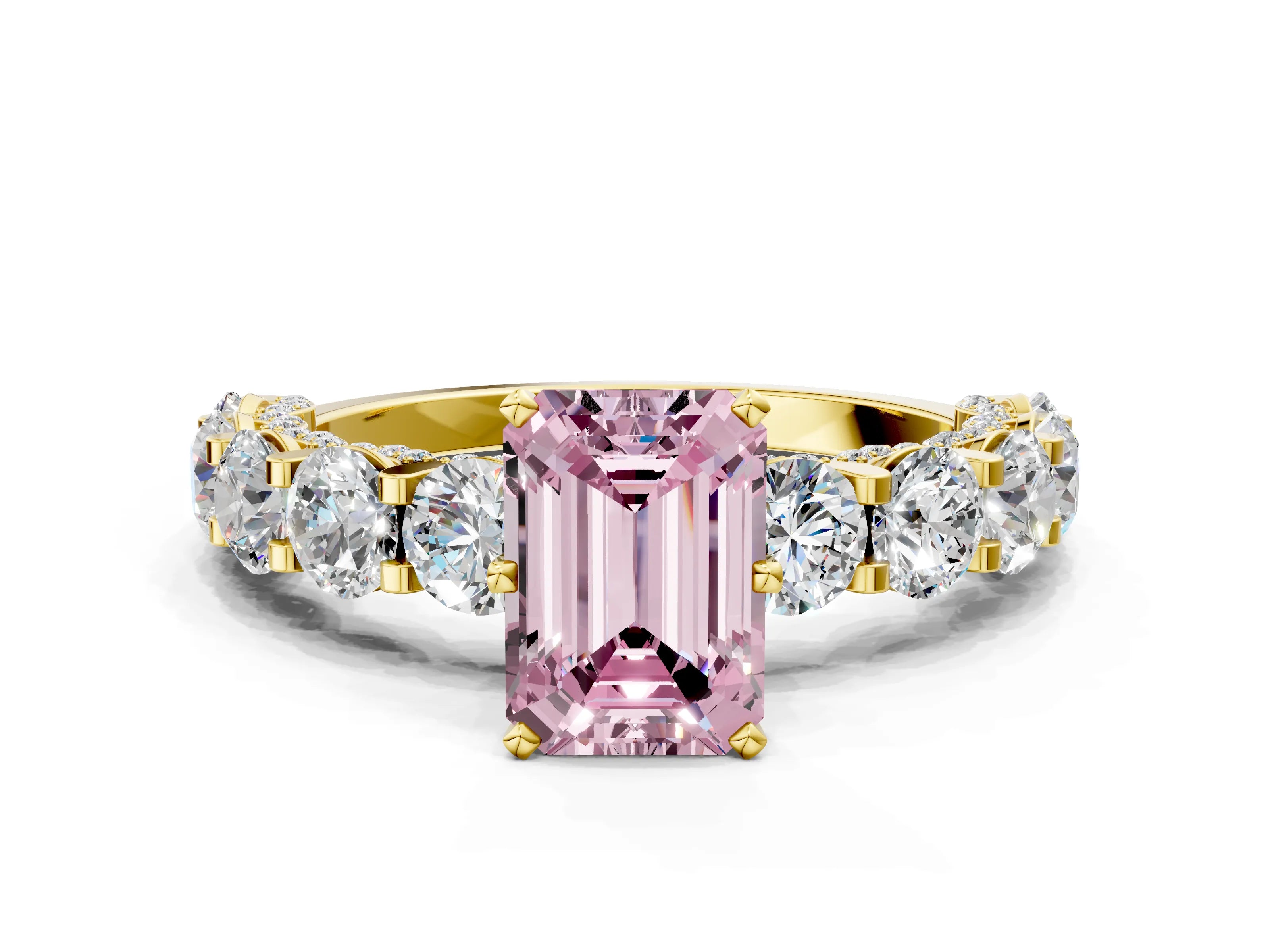 Yellow gold Round Diamond Side Stone Engagement Ring with Six-Prong Setting