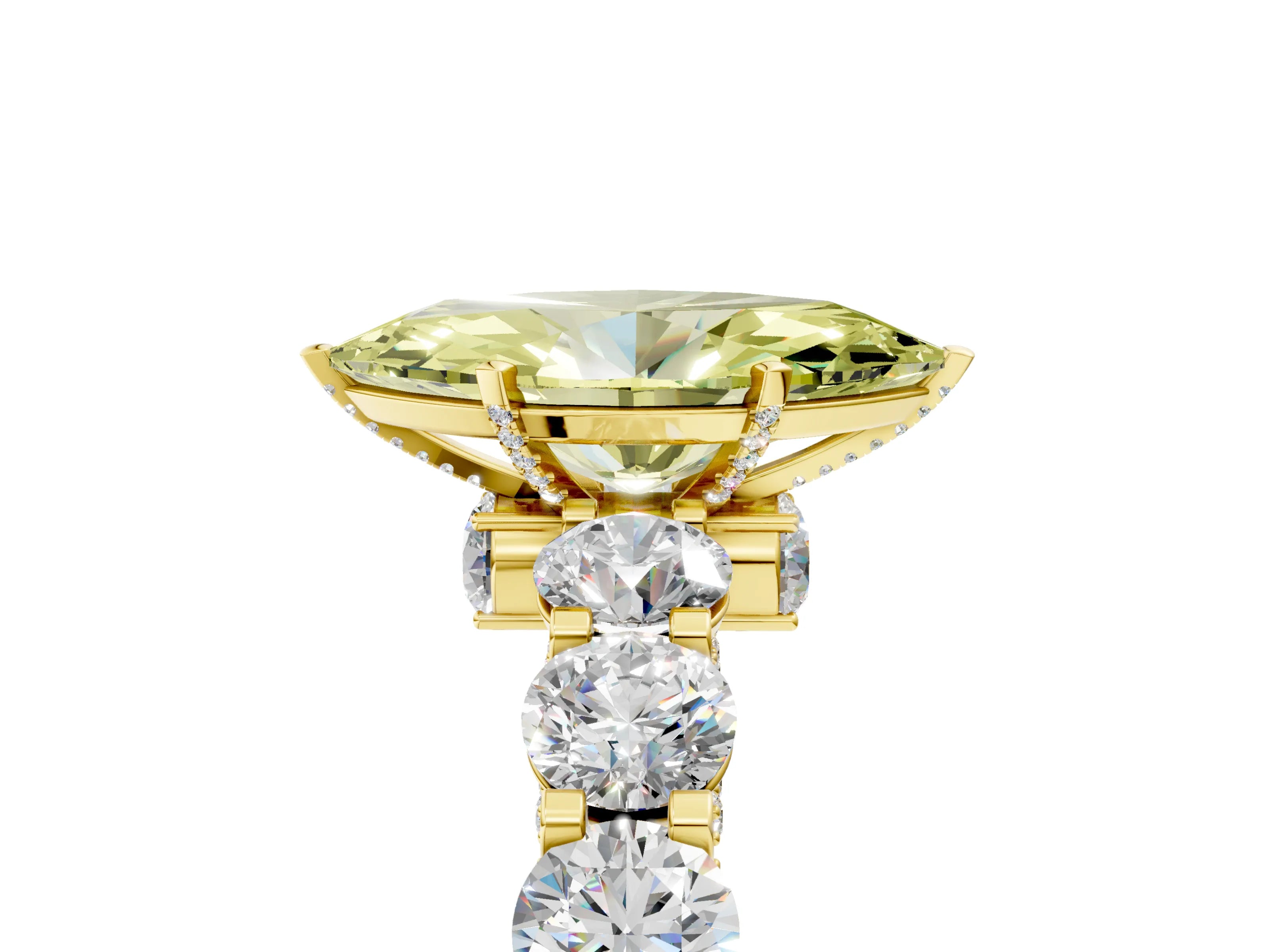Yellow gold Round Diamond Side Stone Engagement Ring with Six-Prong Setting_17