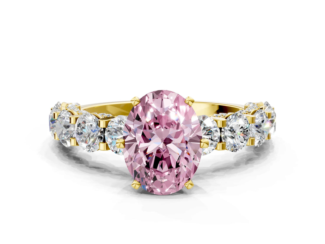 Yellow gold Round Diamond Side Stone Engagement Ring with Six-Prong Setting