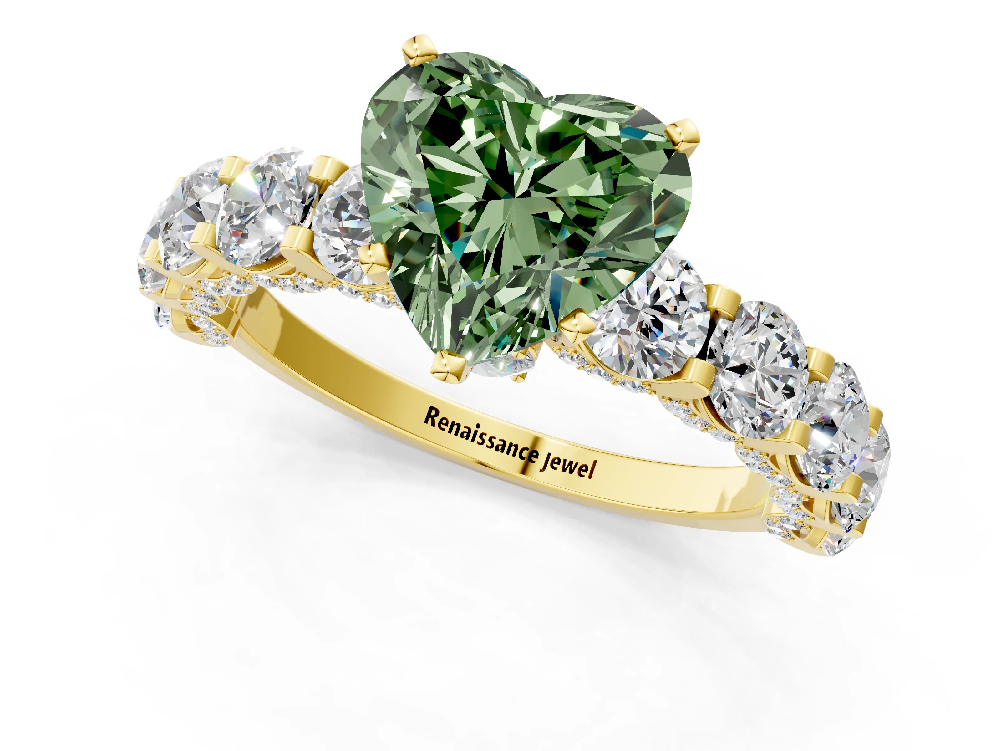 Yellow gold Round Diamond Side Stone Engagement Ring with Six-Prong Setting_1