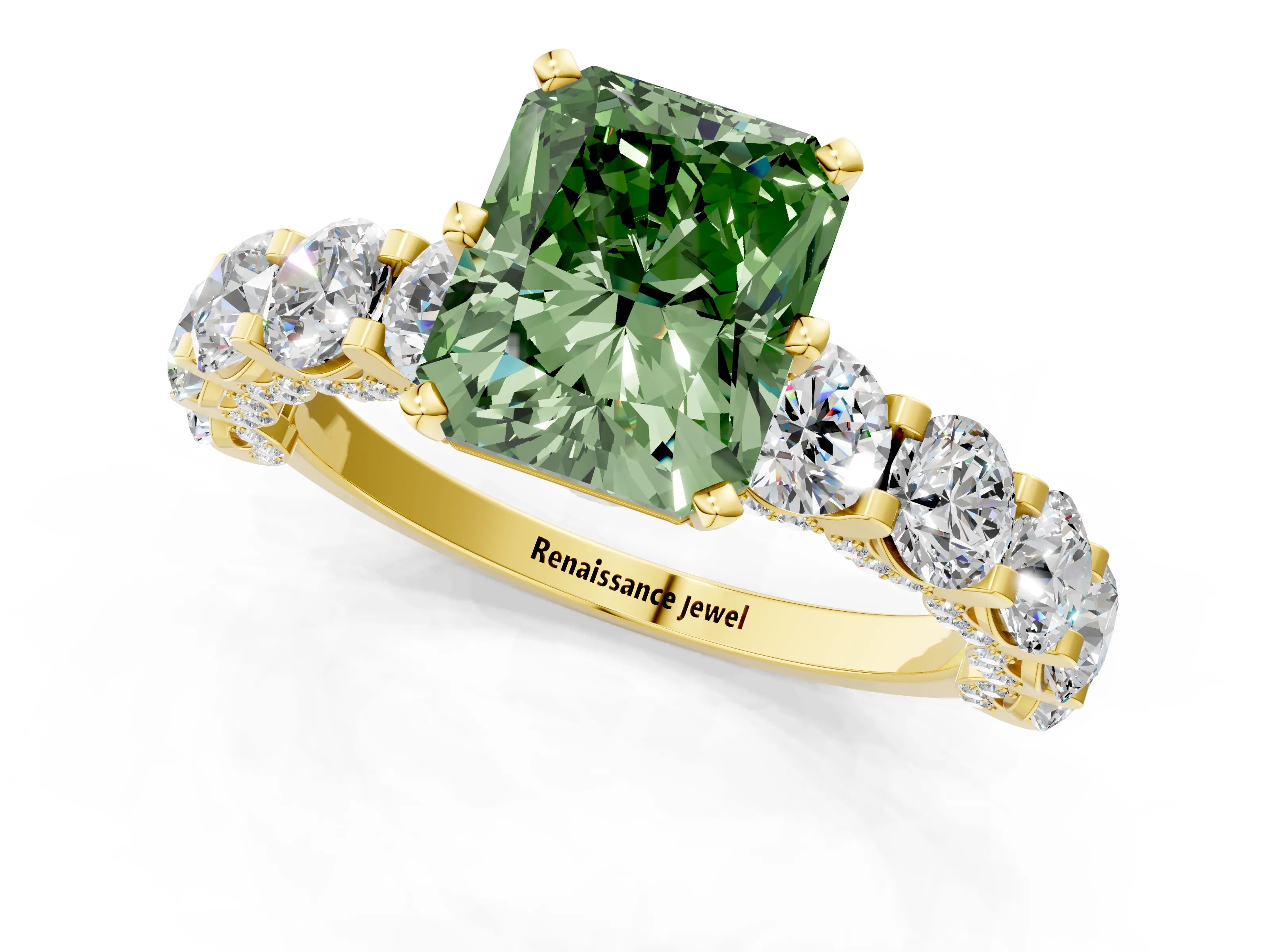Yellow gold Round Diamond Side Stone Engagement Ring with Six-Prong Setting_1