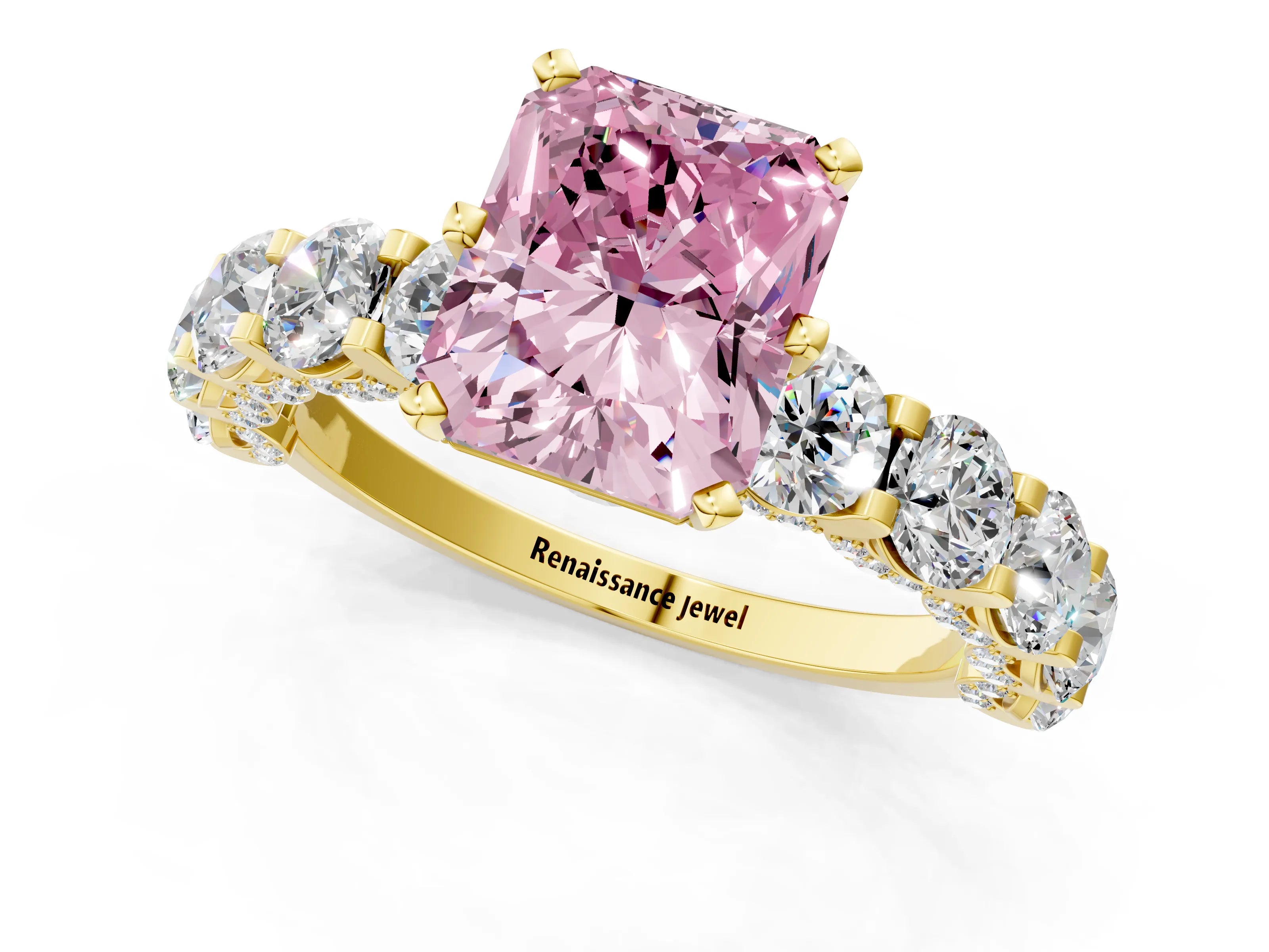 Yellow gold Round Diamond Side Stone Engagement Ring with Six-Prong Setting_1