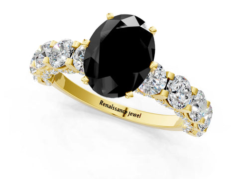 Yellow gold Round Diamond Side Stone Engagement Ring with Six-Prong Setting_1