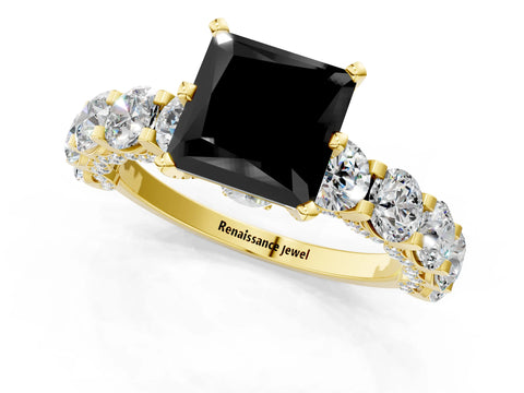 Yellow gold Round Diamond Side Stone Engagement Ring with Six-Prong Setting_1