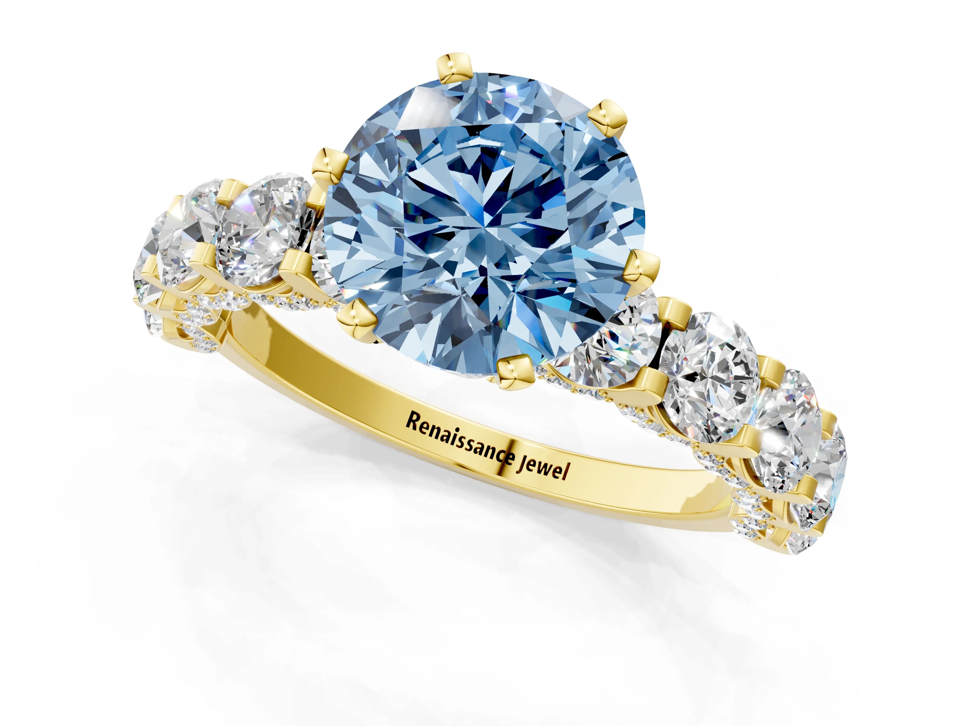 Yellow gold Round Diamond Side Stone Engagement Ring with Six-Prong Setting_1
