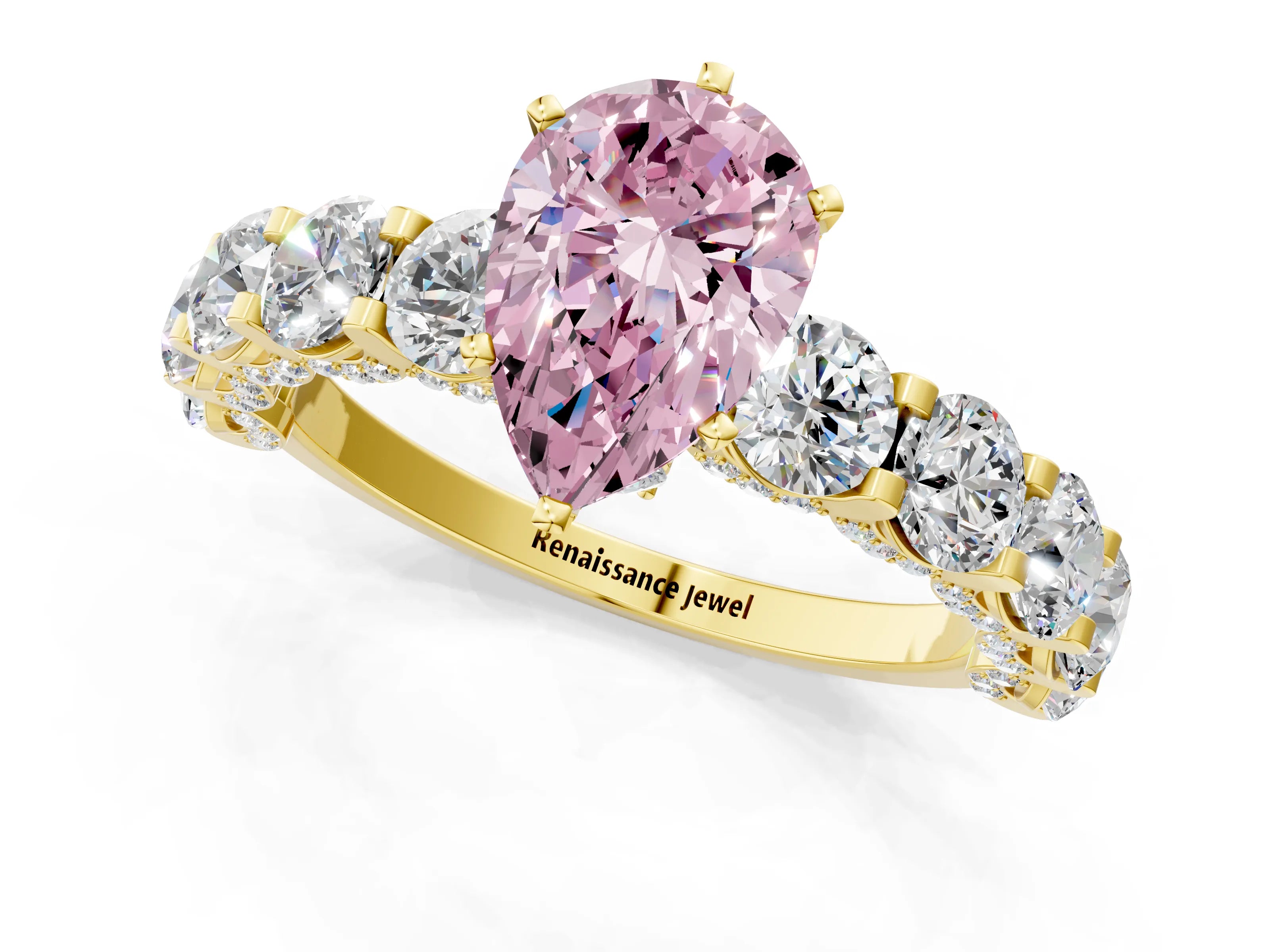 Yellow gold Round Diamond Side Stone Engagement Ring with Six-Prong Setting_1