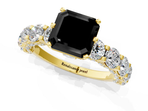 Yellow gold Round Diamond Side Stone Engagement Ring with Six-Prong Setting_1