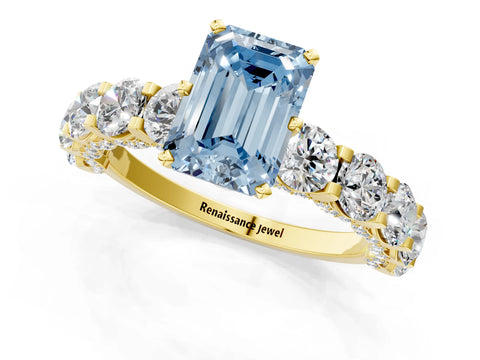 Yellow gold Round Diamond Side Stone Engagement Ring with Six-Prong Setting_1