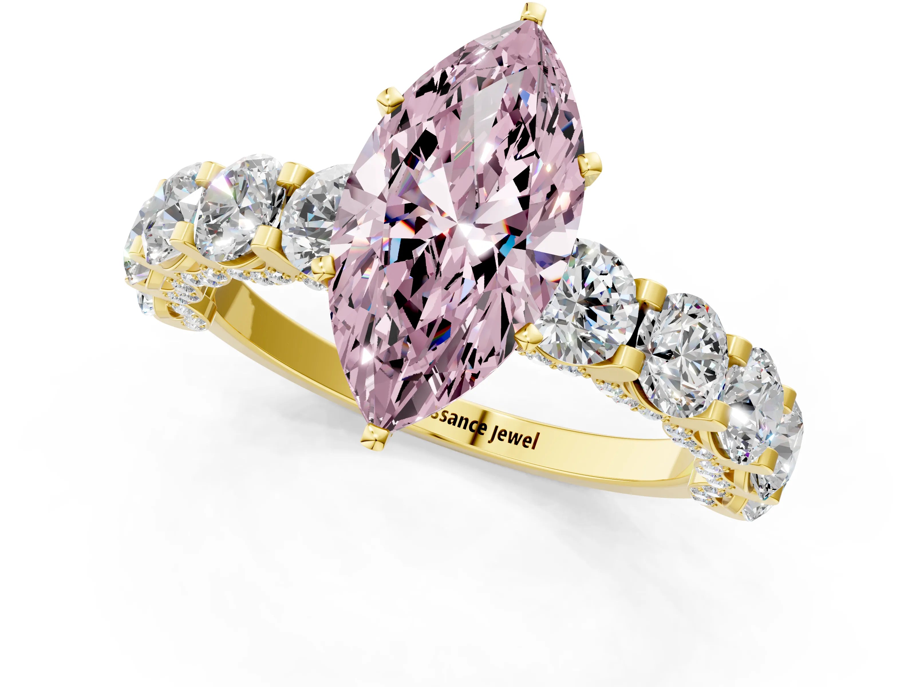 Yellow gold Round Diamond Side Stone Engagement Ring with Six-Prong Setting_1