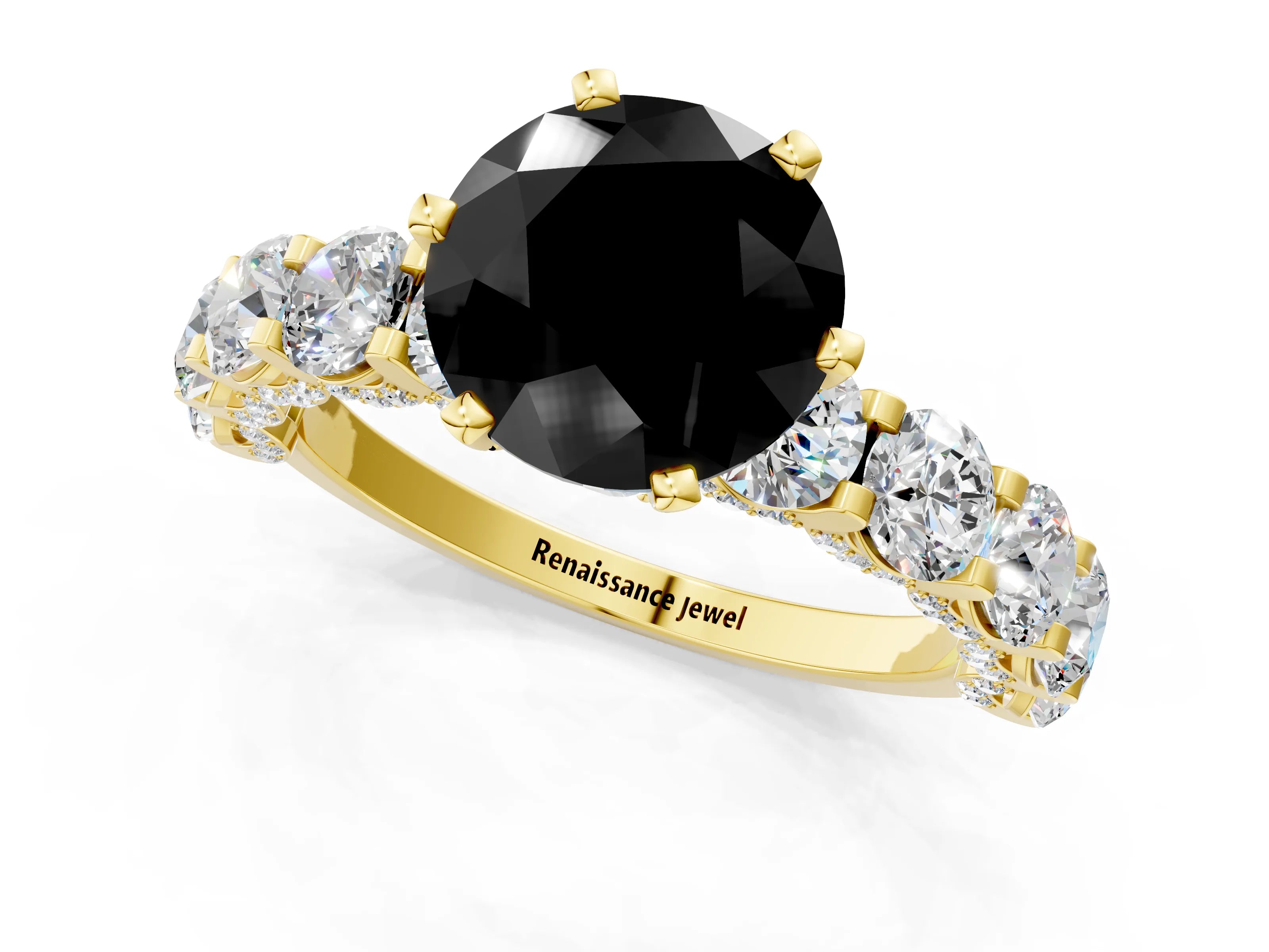 Yellow gold Round Diamond Side Stone Engagement Ring with Six-Prong Setting_1