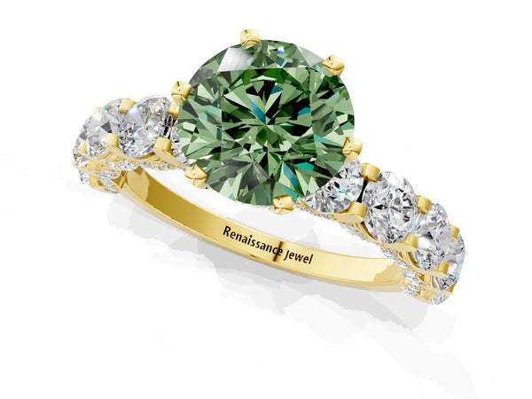 Yellow gold Round Diamond Side Stone Engagement Ring with Six-Prong Setting
