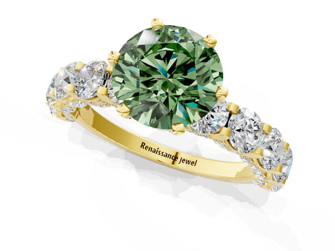 Yellow gold Round Diamond Side Stone Engagement Ring with Six-Prong Setting_1