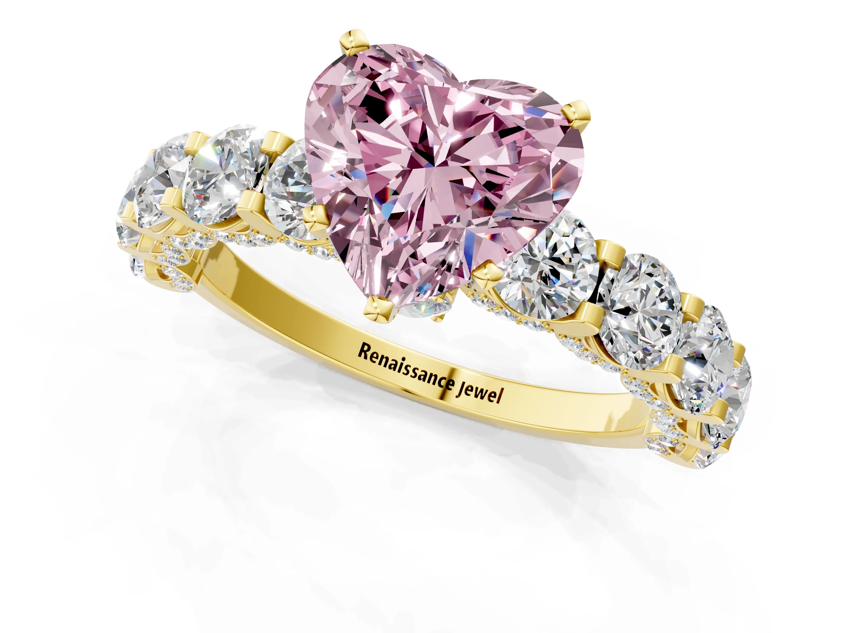 Yellow gold Round Diamond Side Stone Engagement Ring with Six-Prong Setting_1