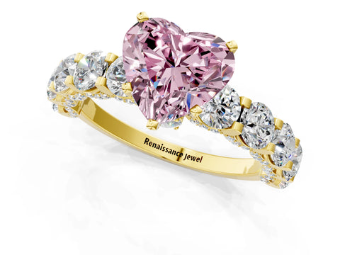 Yellow gold Round Diamond Side Stone Engagement Ring with Six-Prong Setting_1