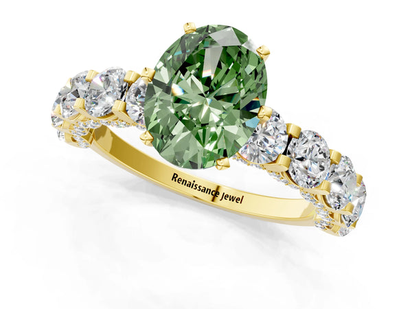 Yellow gold Round Diamond Side Stone Engagement Ring with Six-Prong Setting