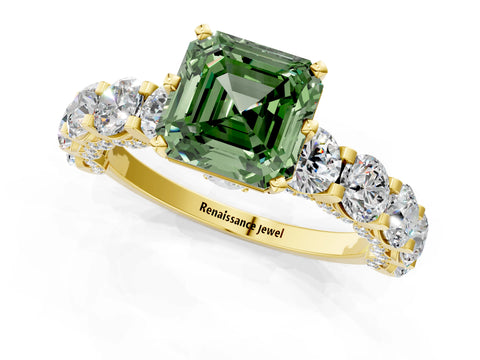 Yellow gold Round Diamond Side Stone Engagement Ring with Six-Prong Setting_1