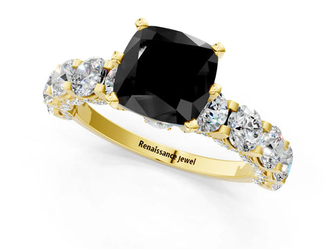 Yellow gold Round Diamond Side Stone Engagement Ring with Six-Prong Setting_1