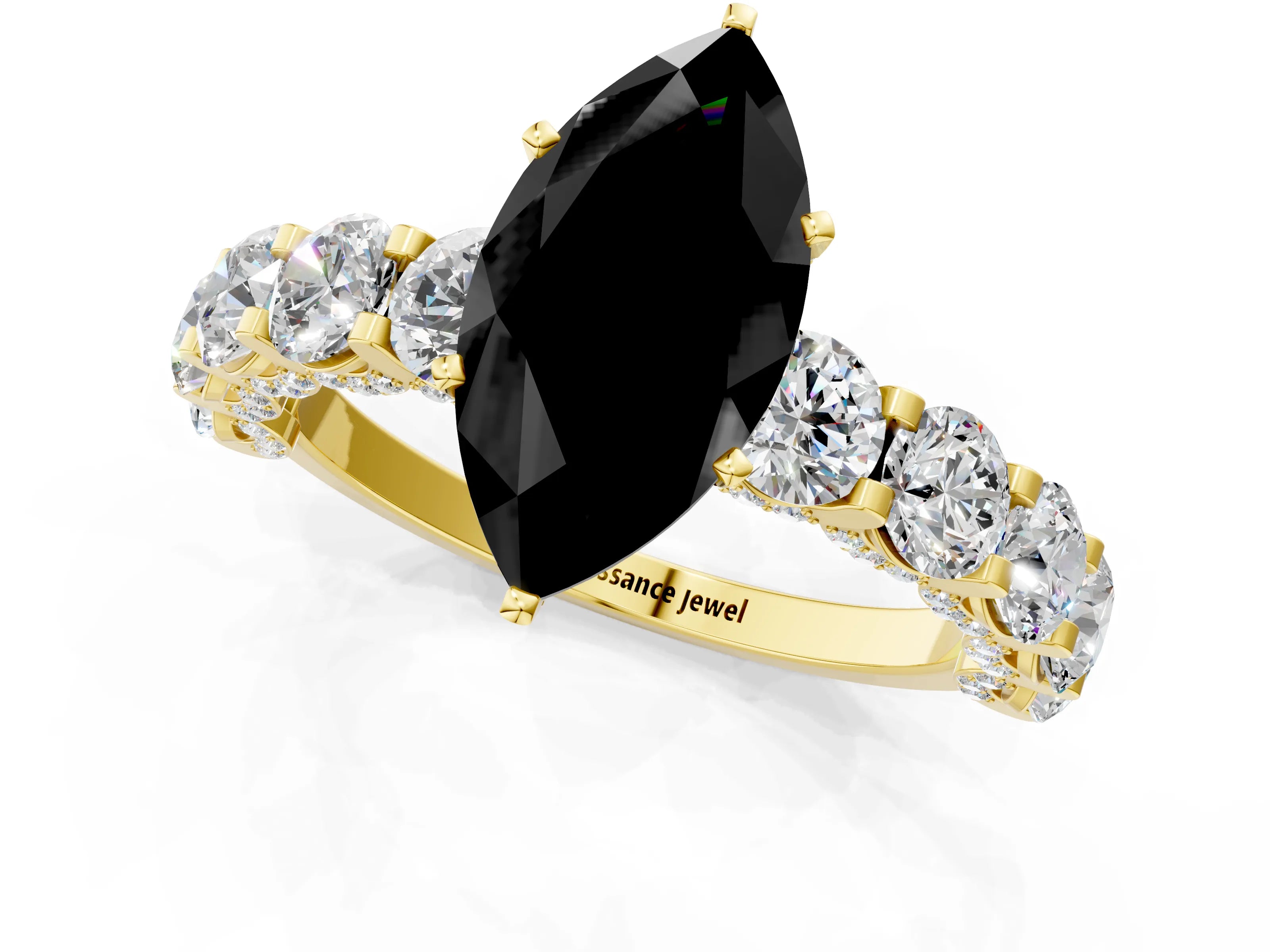 Yellow gold Round Diamond Side Stone Engagement Ring with Six-Prong Setting_1