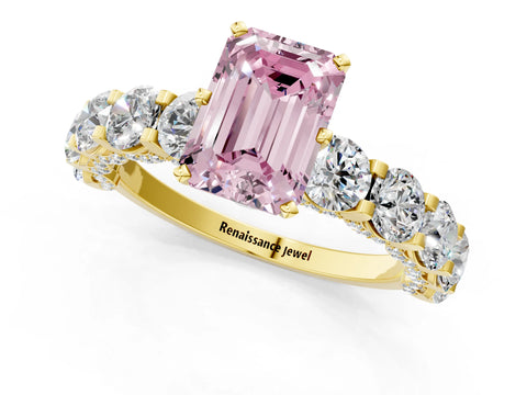 Yellow gold Round Diamond Side Stone Engagement Ring with Six-Prong Setting_1