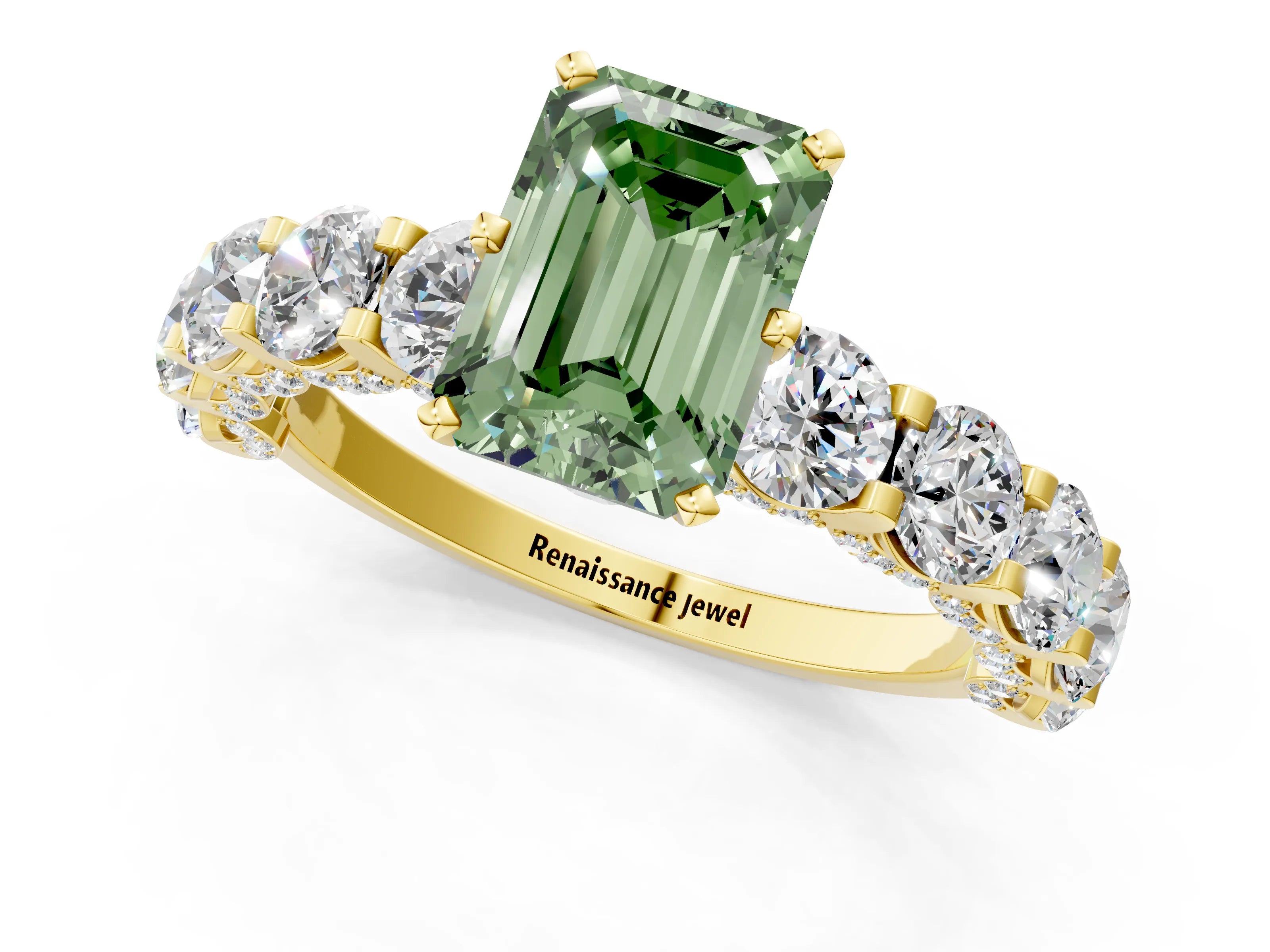 Yellow gold Round Diamond Side Stone Engagement Ring with Six-Prong Setting_1