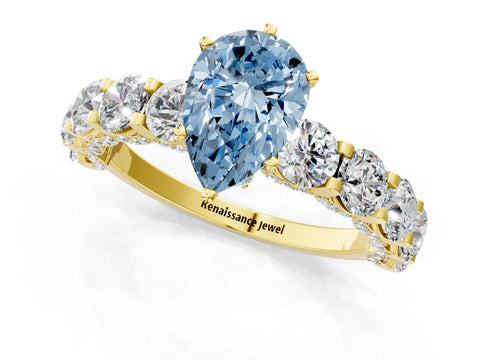 Yellow gold Round Diamond Side Stone Engagement Ring with Six-Prong Setting_1