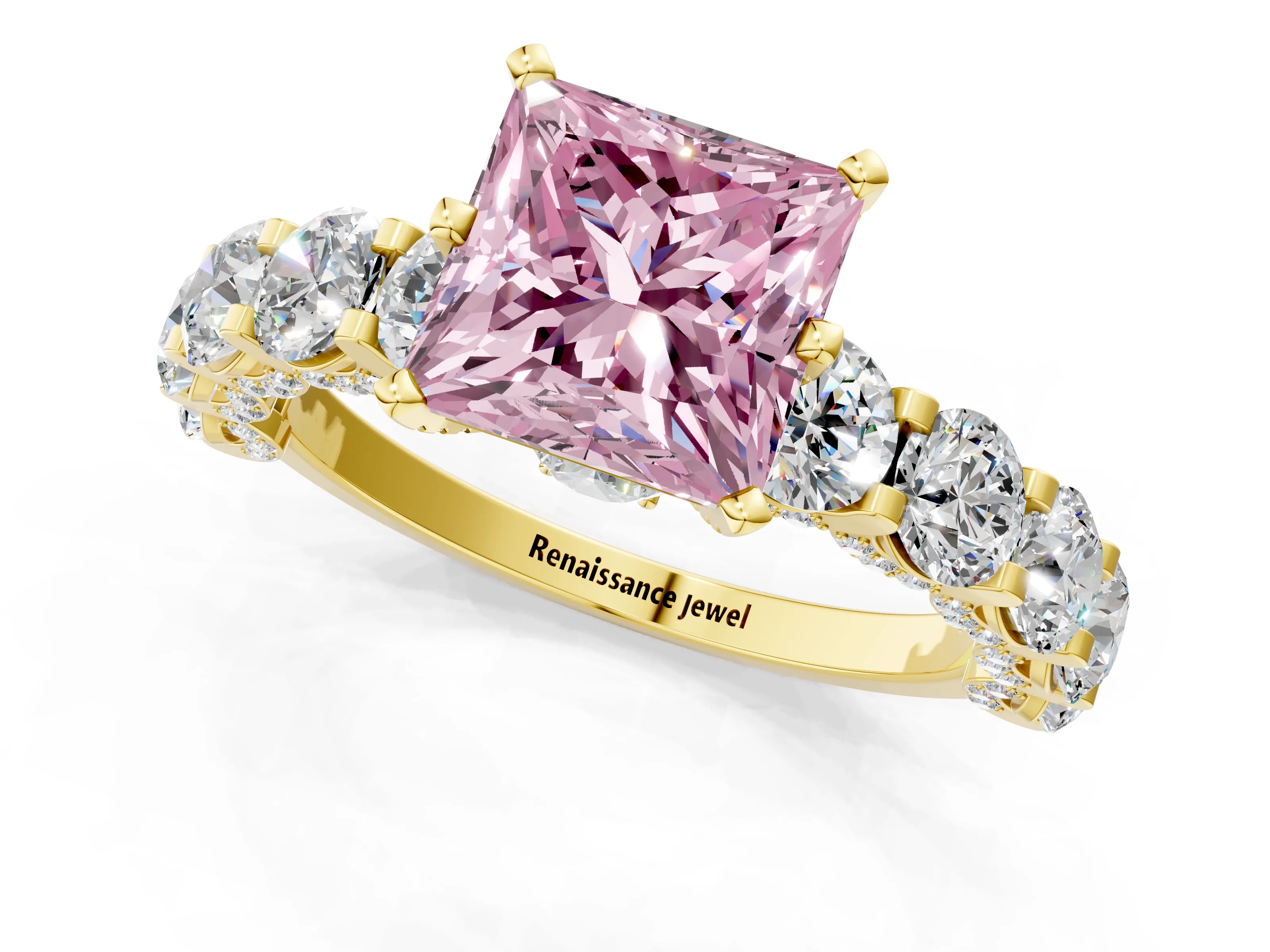 Yellow gold Round Diamond Side Stone Engagement Ring with Six-Prong Setting_1