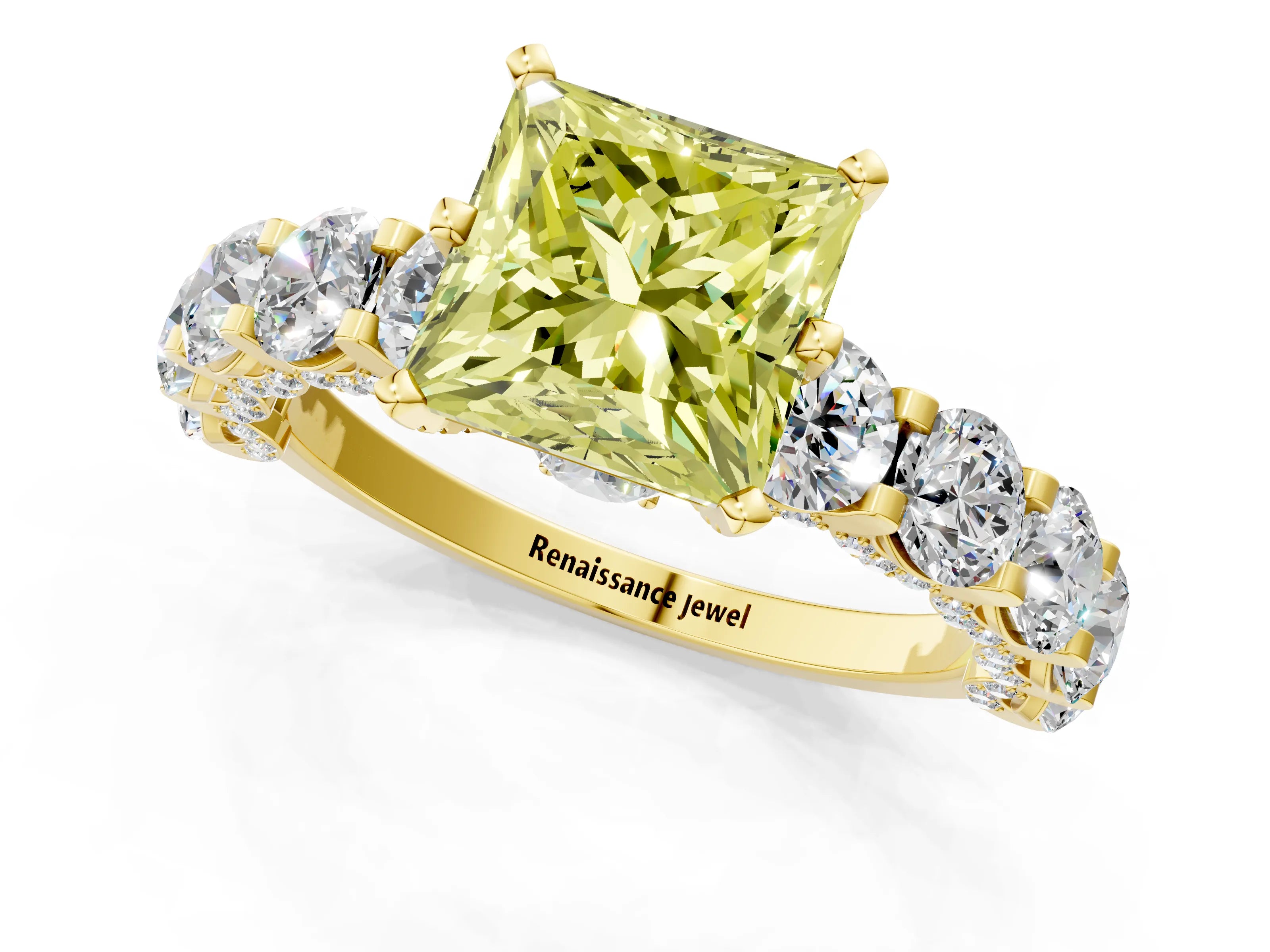 Yellow gold Round Diamond Side Stone Engagement Ring with Six-Prong Setting_1