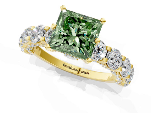 Yellow gold Round Diamond Side Stone Engagement Ring with Six-Prong Setting_1