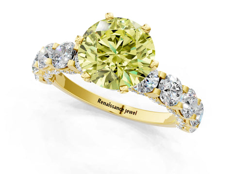 Yellow gold Round Diamond Side Stone Engagement Ring with Six-Prong Setting_1