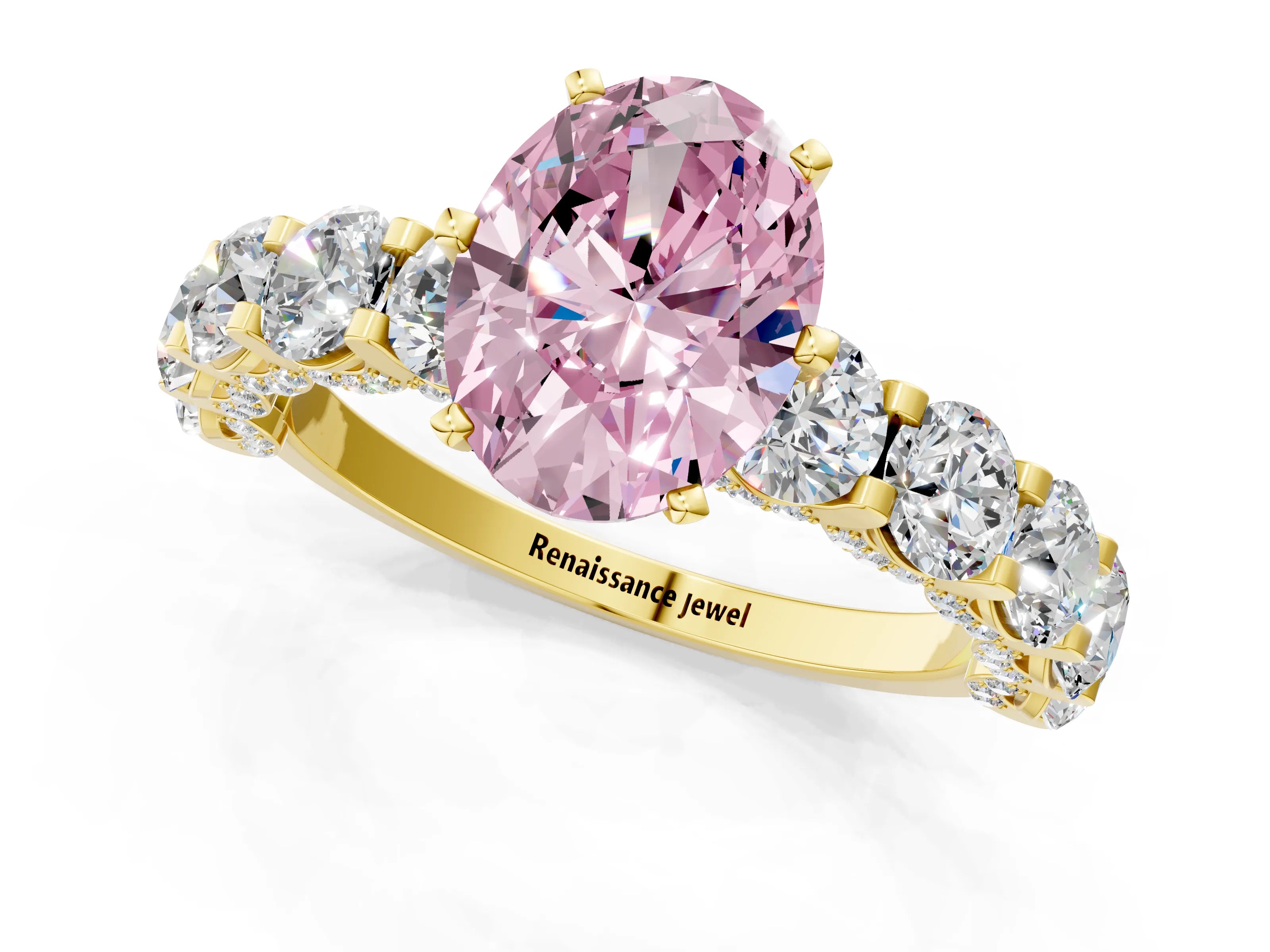 Yellow gold Round Diamond Side Stone Engagement Ring with Six-Prong Setting_1