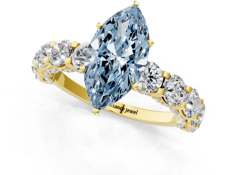 Yellow gold Round Diamond Side Stone Engagement Ring with Six-Prong Setting_1