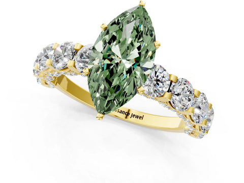 Yellow gold Round Diamond Side Stone Engagement Ring with Six-Prong Setting_1