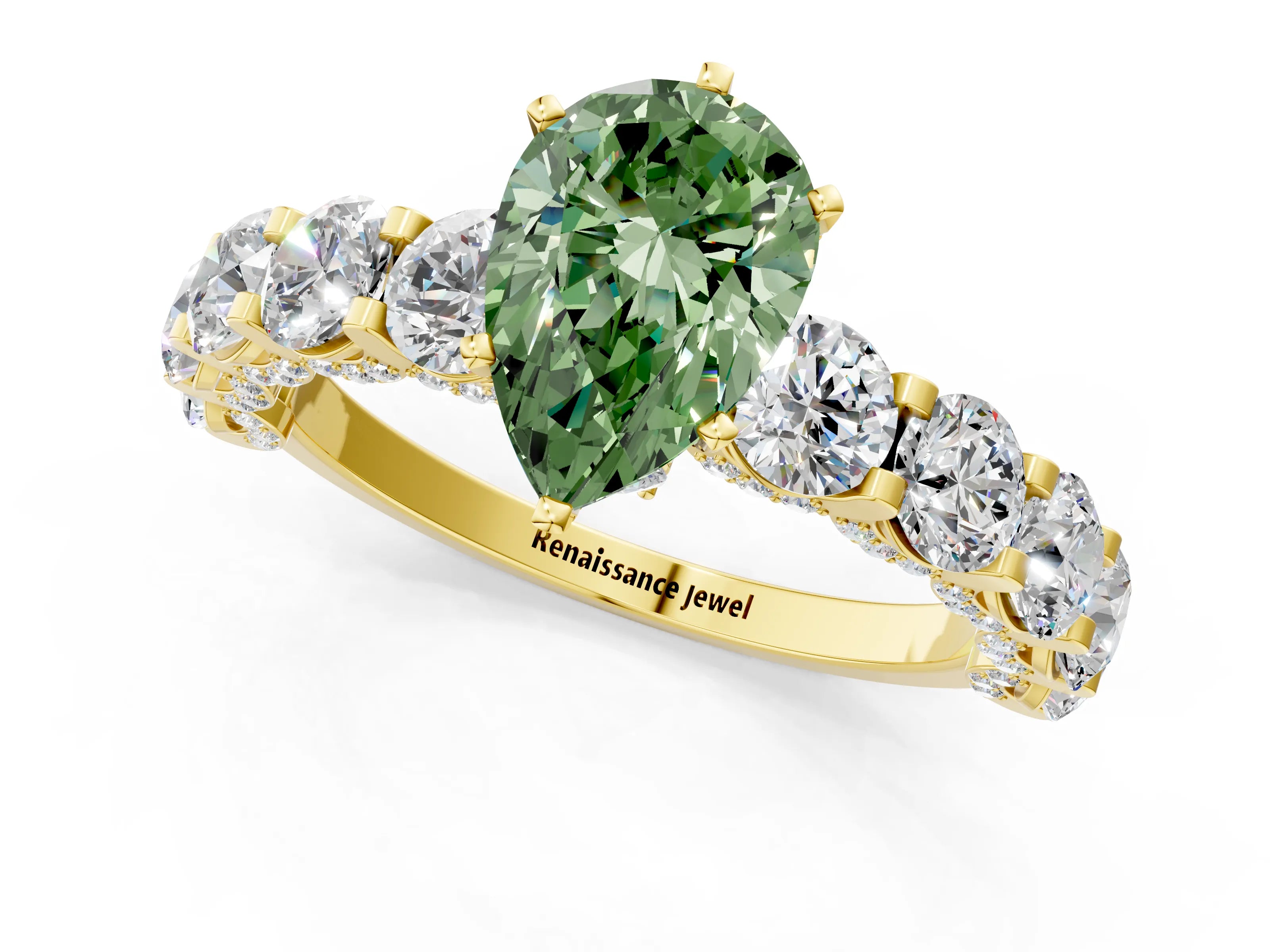 Yellow gold Round Diamond Side Stone Engagement Ring with Six-Prong Setting_1