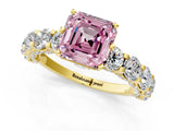 Yellow gold Round Diamond Side Stone Engagement Ring with Six-Prong Setting_1