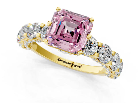 Yellow gold Round Diamond Side Stone Engagement Ring with Six-Prong Setting_1