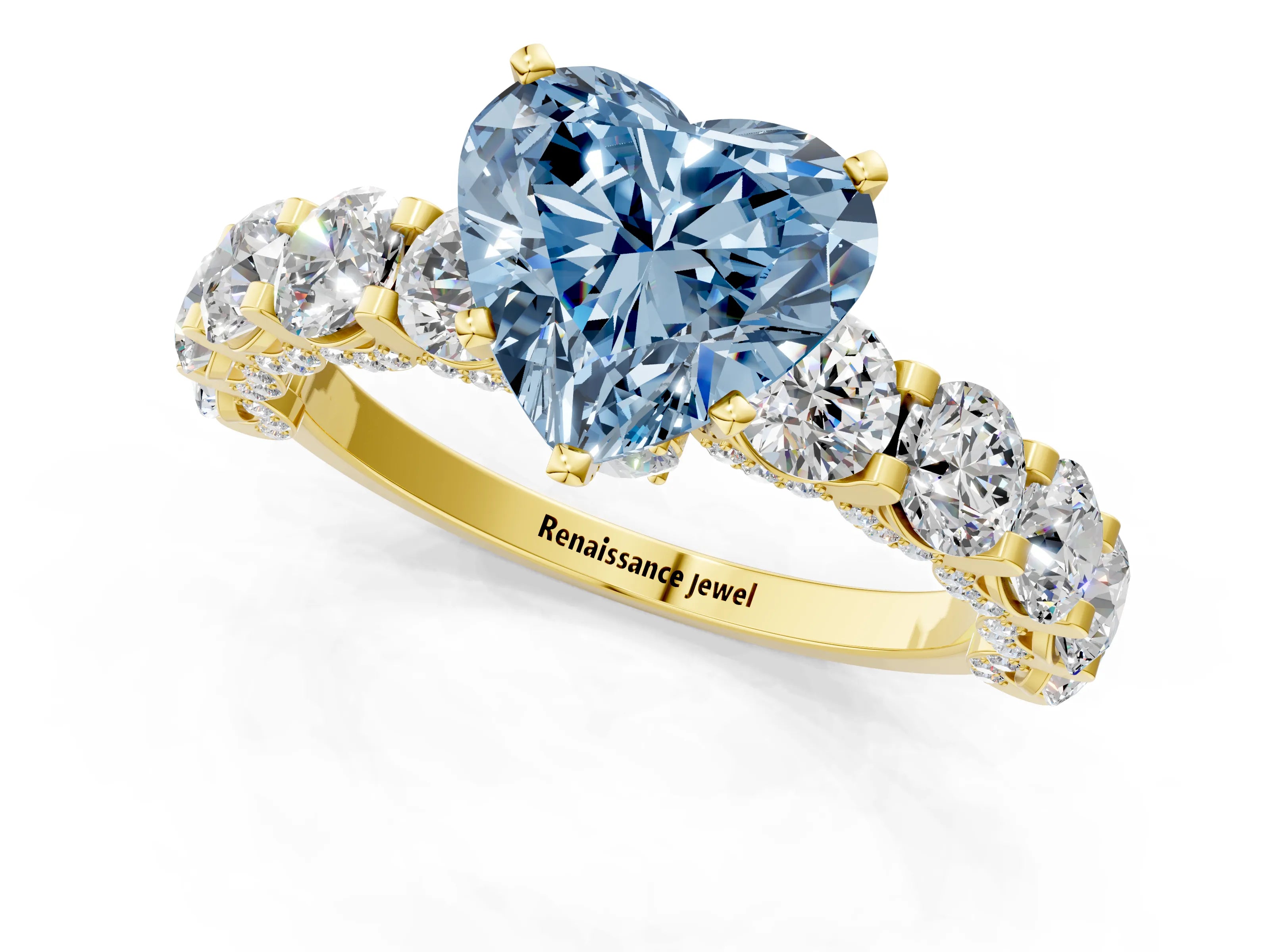 Yellow gold Round Diamond Side Stone Engagement Ring with Six-Prong Setting_1