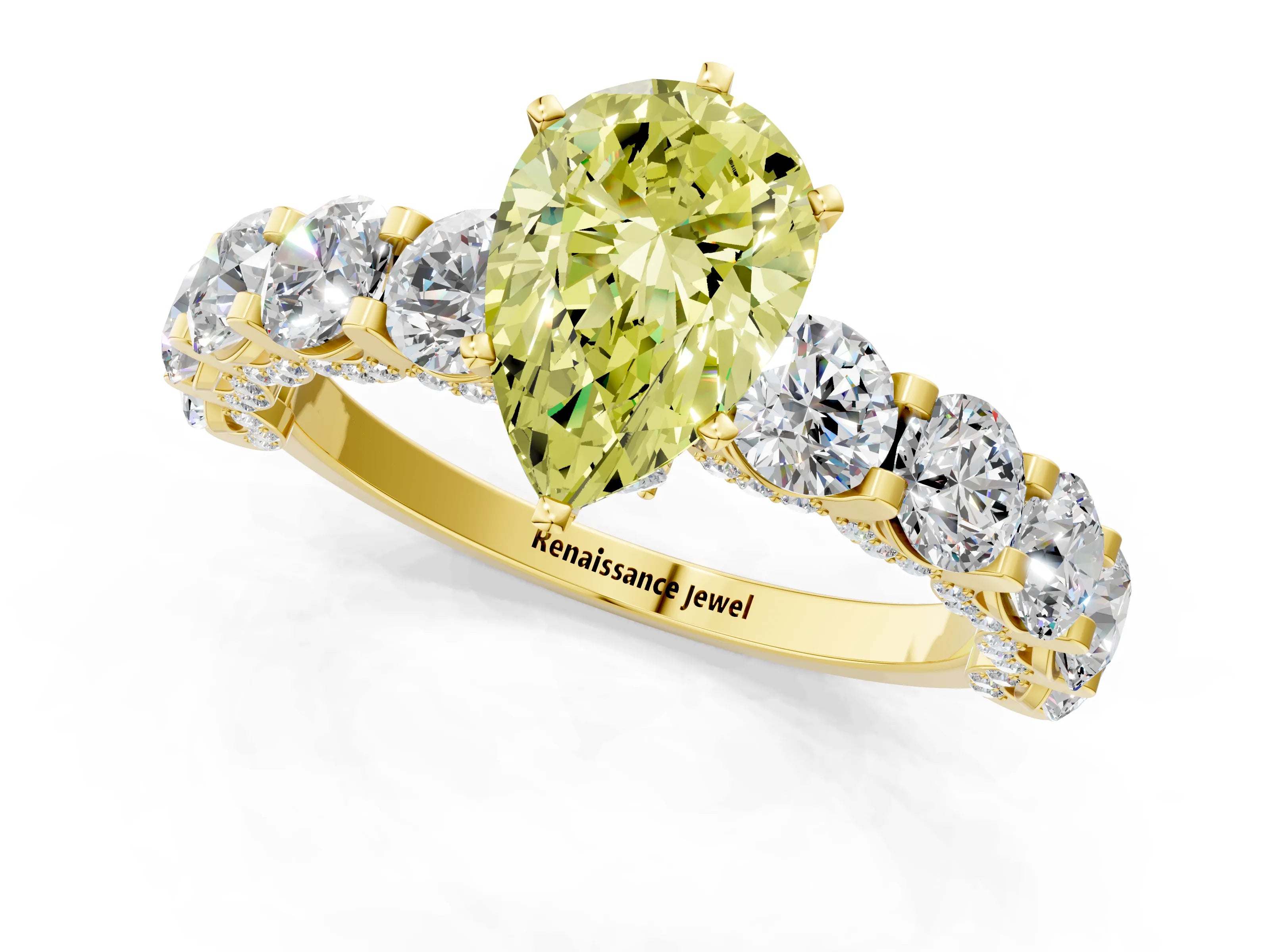 Yellow gold Round Diamond Side Stone Engagement Ring with Six-Prong Setting_1