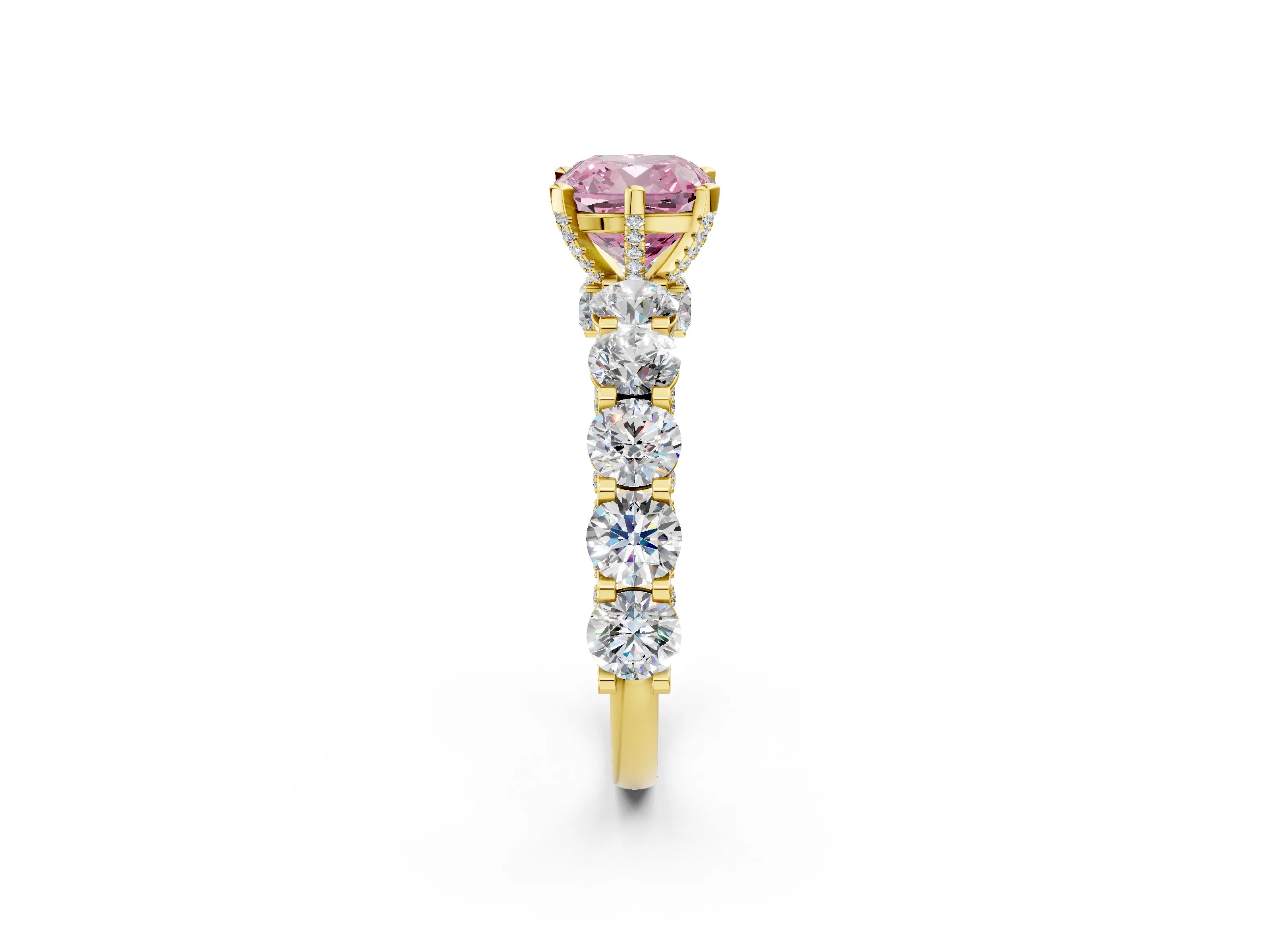 Yellow gold Round Diamond Side Stone Engagement Ring with Six-Prong Setting_2