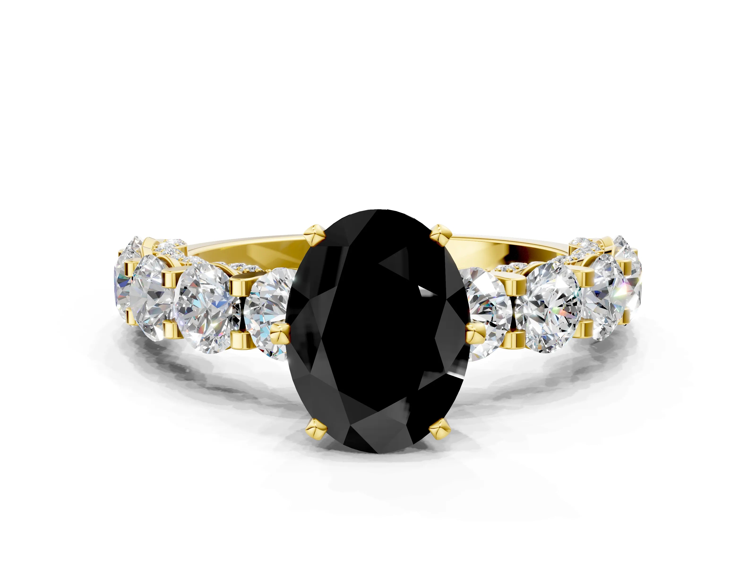 Yellow gold Round Diamond Side Stone Engagement Ring with Six-Prong Setting_20