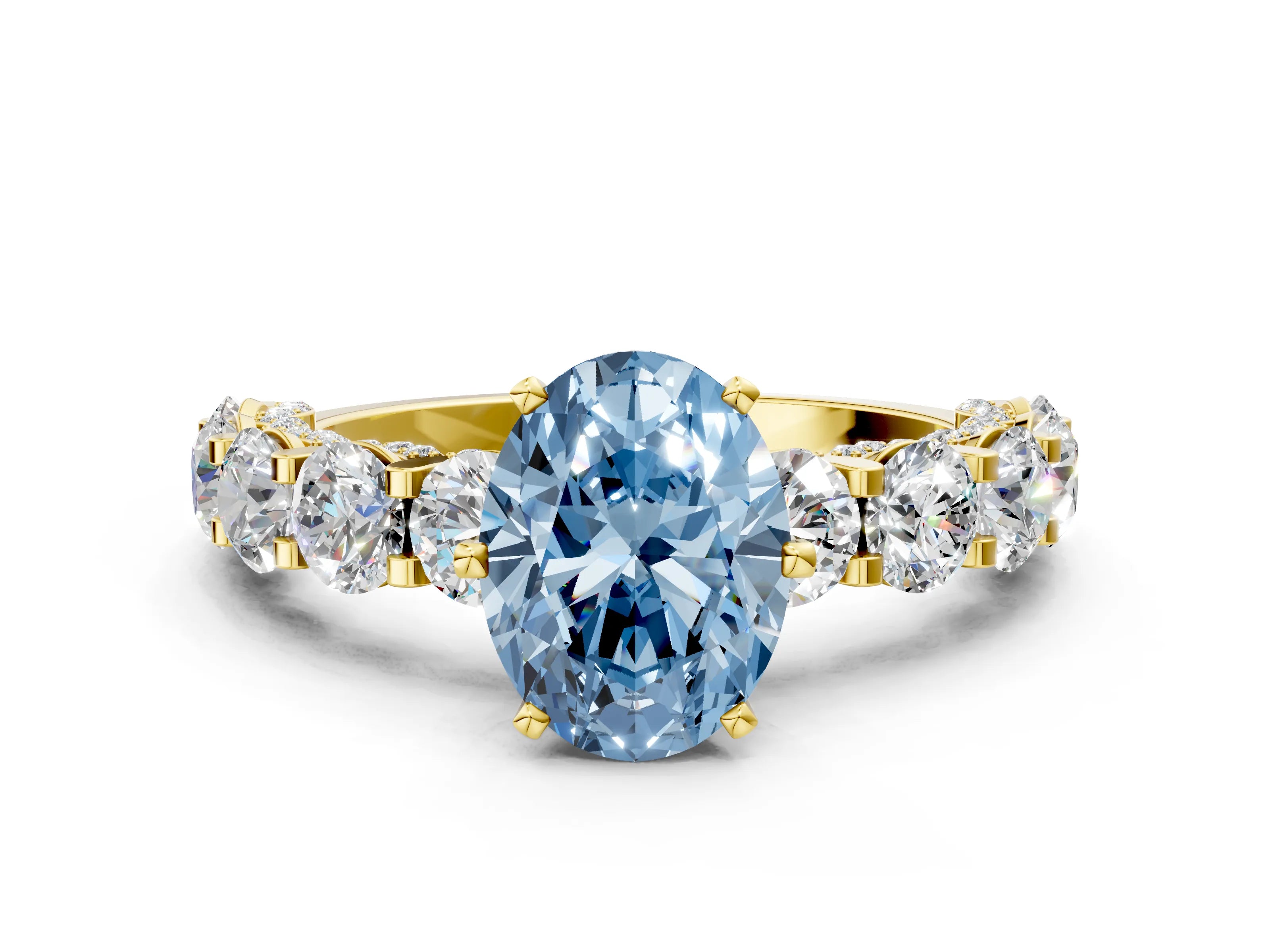 Yellow gold Round Diamond Side Stone Engagement Ring with Six-Prong Setting_23