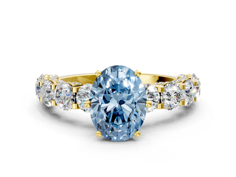 Yellow gold Round Diamond Side Stone Engagement Ring with Six-Prong Setting_23