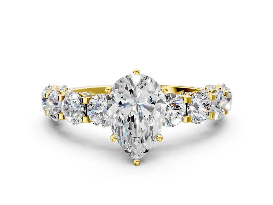 Yellow gold Round Diamond Side Stone Engagement Ring with Six-Prong Setting