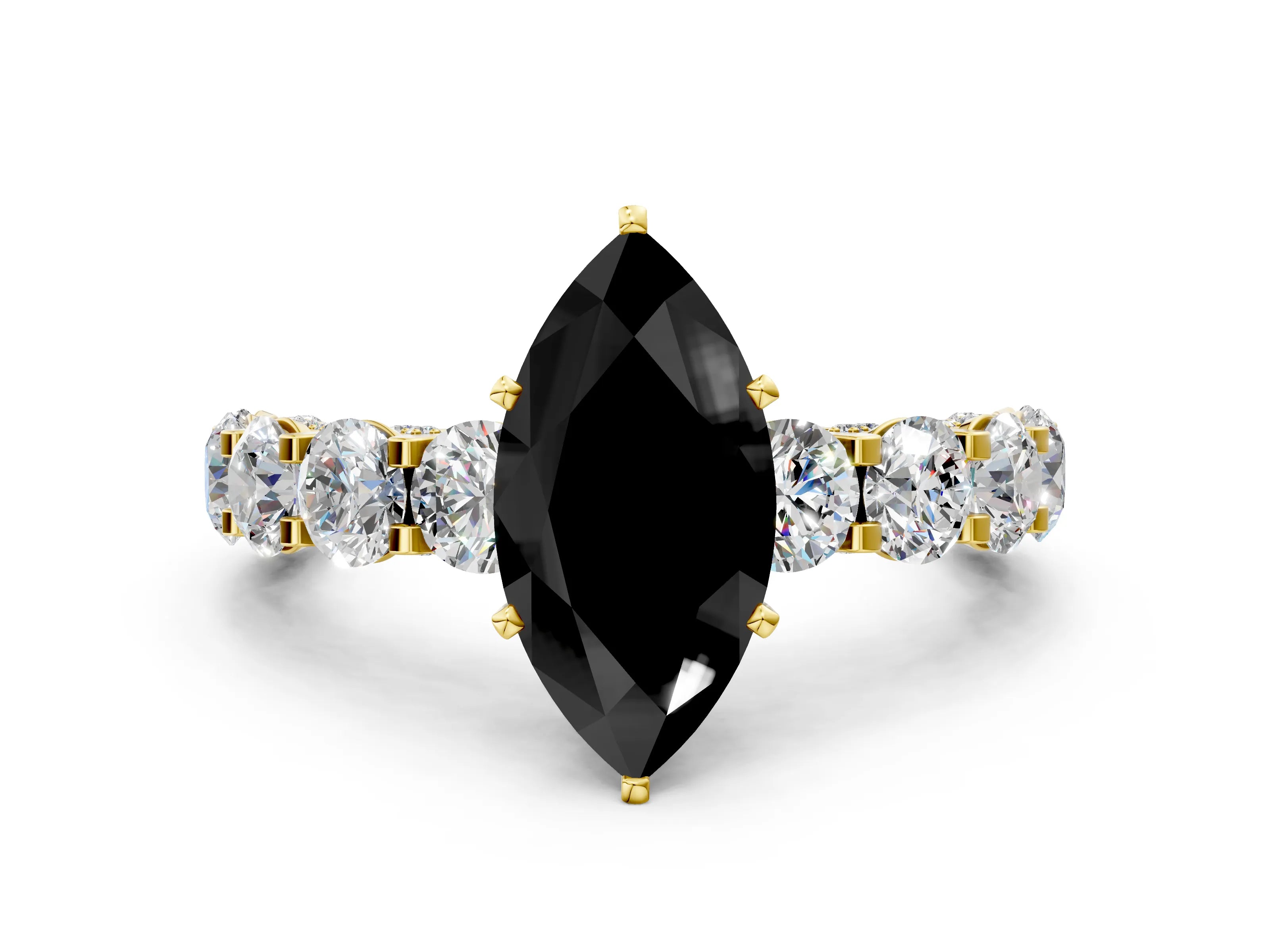 Yellow gold Round Diamond Side Stone Engagement Ring with Six-Prong Setting_24