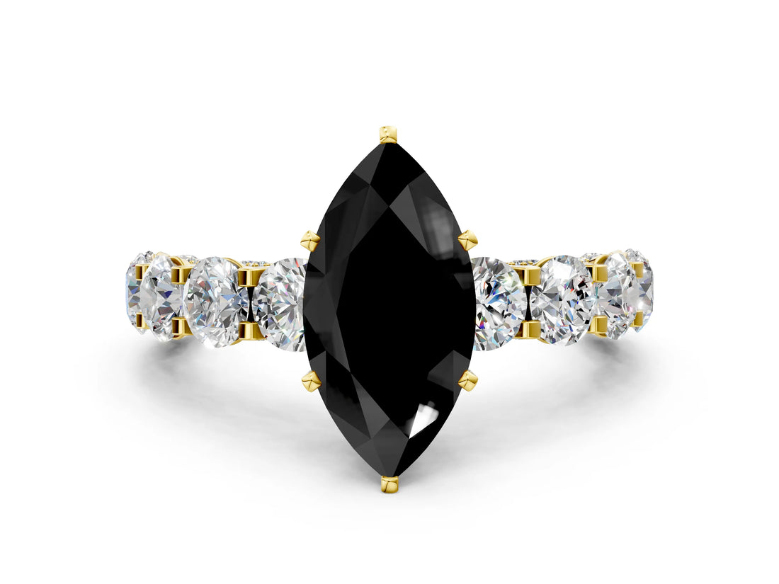 Yellow gold Round Diamond Side Stone Engagement Ring with Six-Prong Setting_24