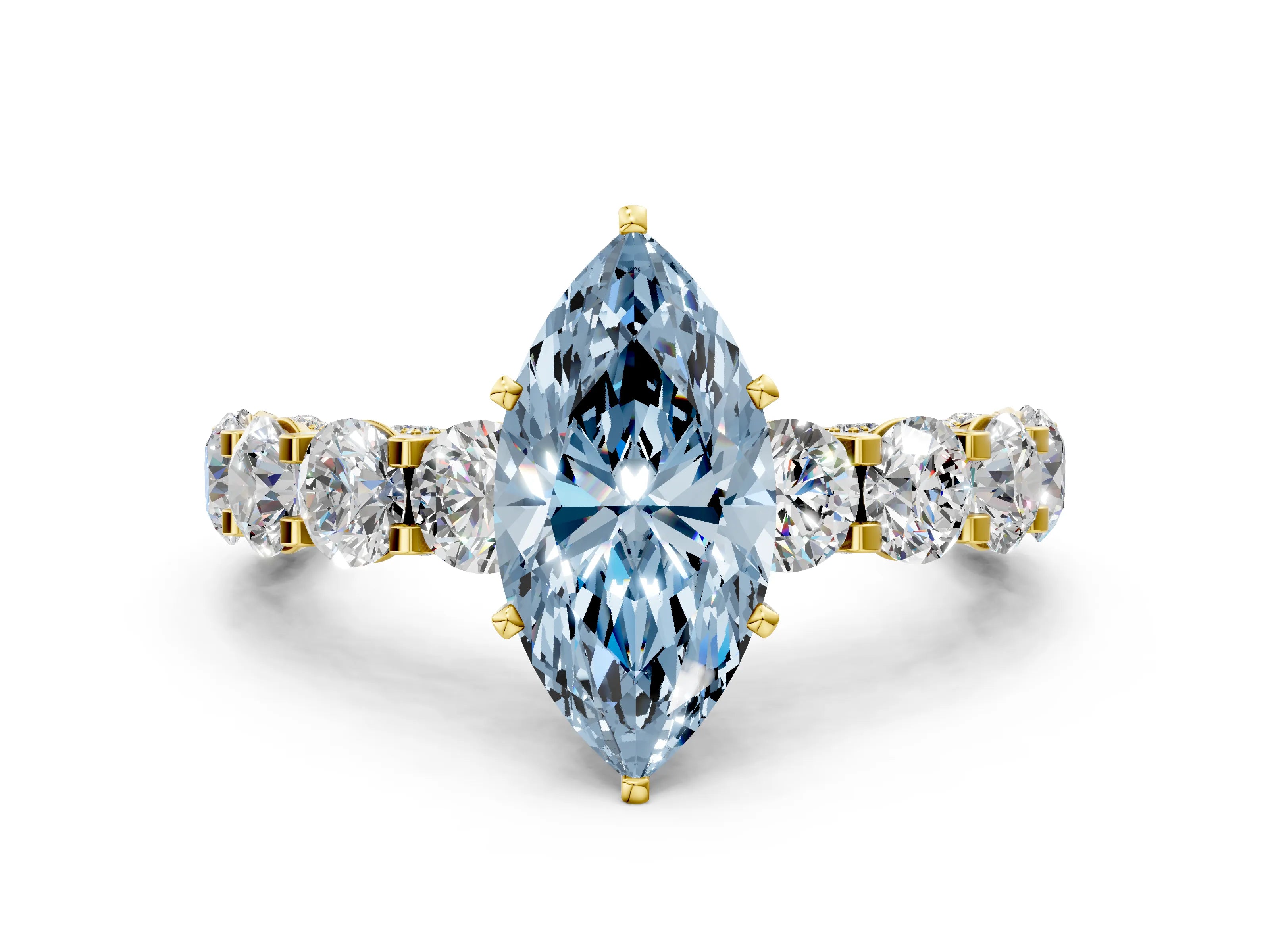 Yellow gold Round Diamond Side Stone Engagement Ring with Six-Prong Setting_24