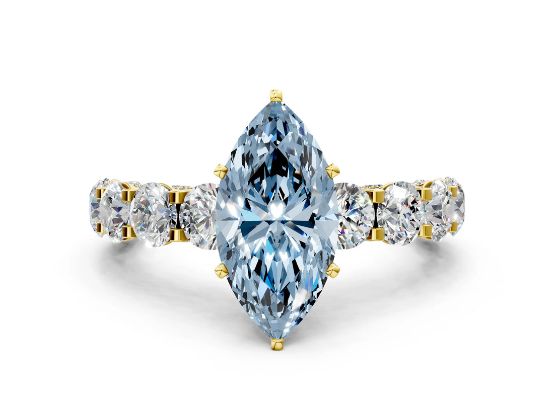 Yellow gold Round Diamond Side Stone Engagement Ring with Six-Prong Setting_24