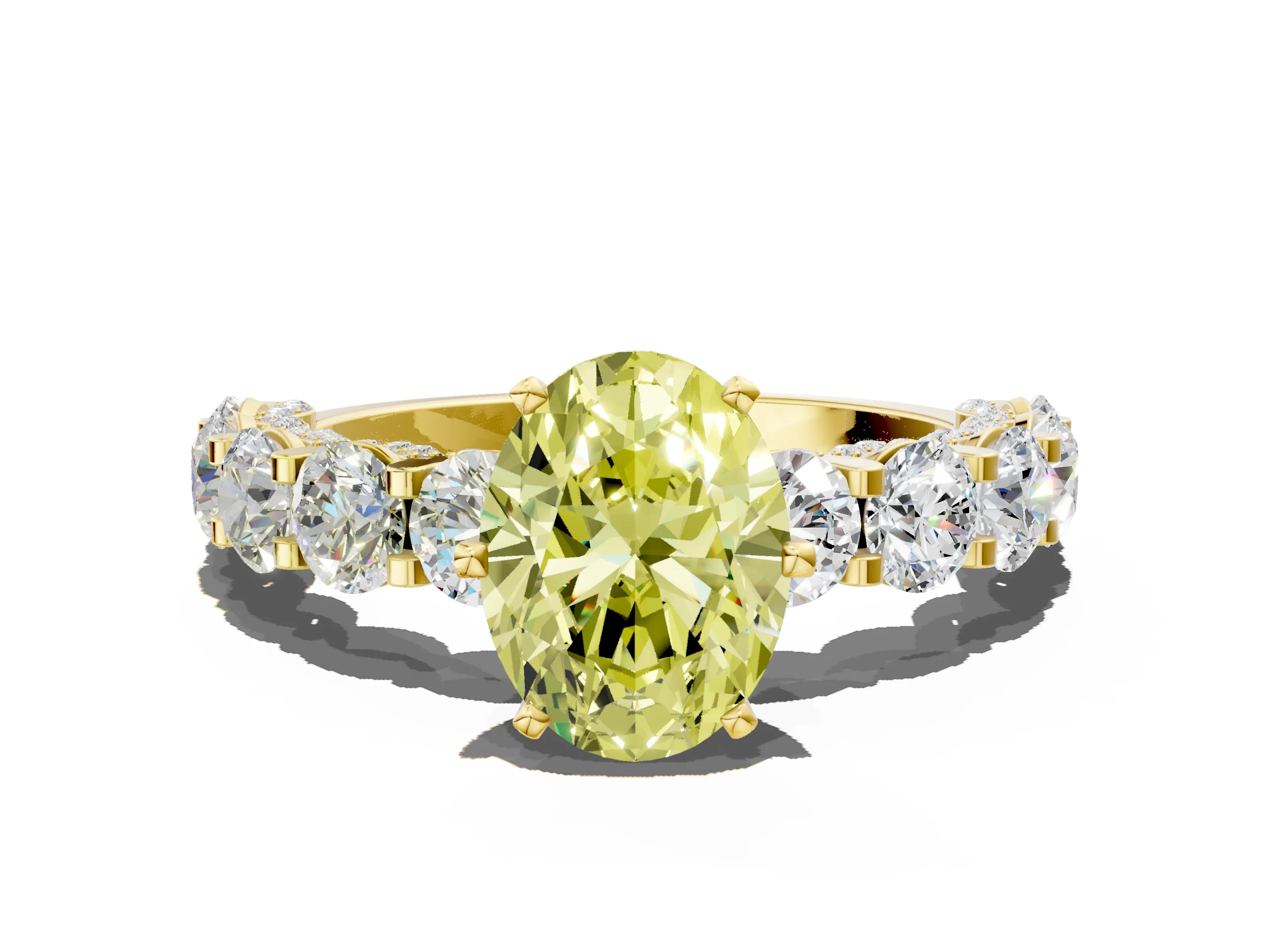 Yellow gold Round Diamond Side Stone Engagement Ring with Six-Prong Setting_24